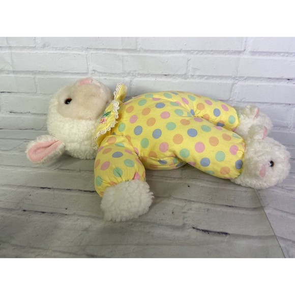Vintage Plush Creations Lamb Sheep With Slippers Plush Stuffed Animal Polka Dots - Picture 5 of 9
